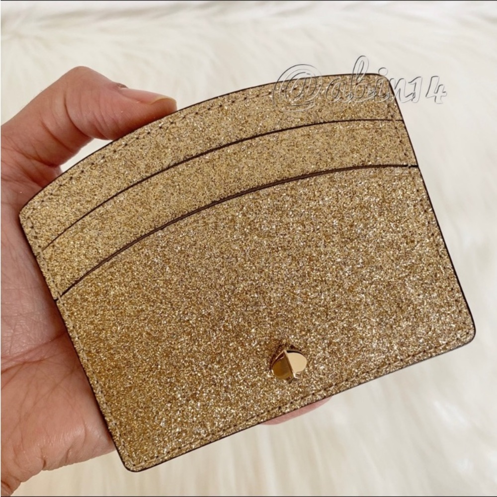 NWT Kate Spade Gold Glitter Card Case